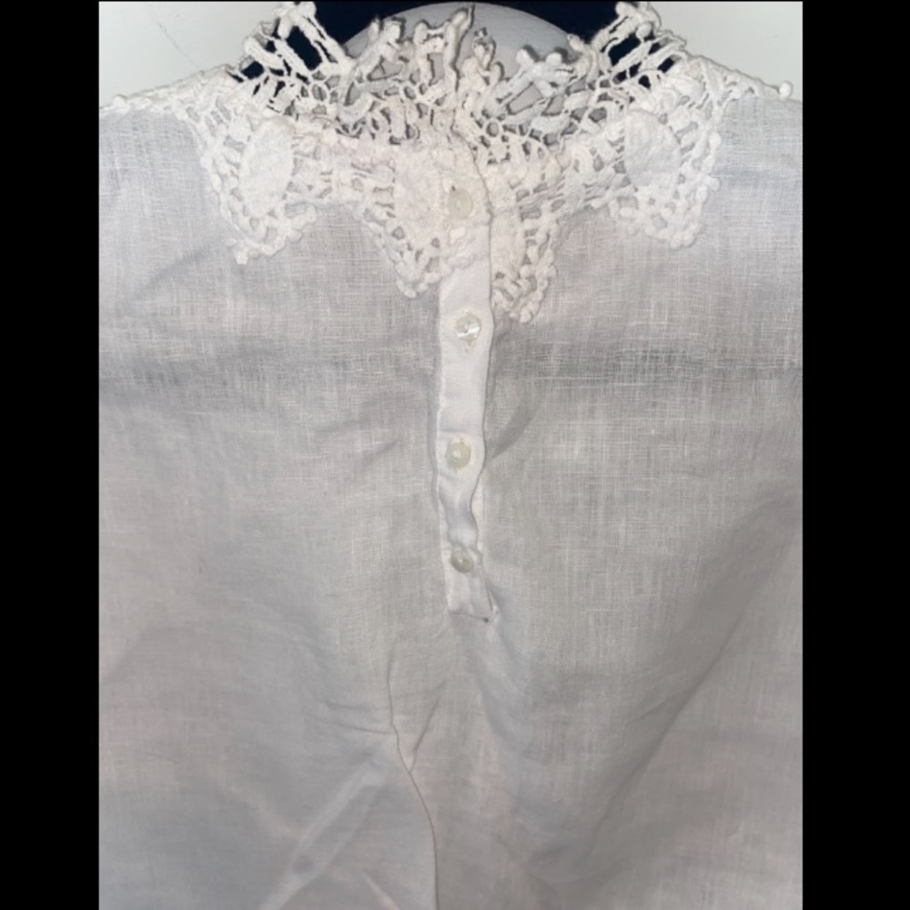 Zara Linen Crochet Lace Mock Neck Top Ivory M L - Picture 10 of 11